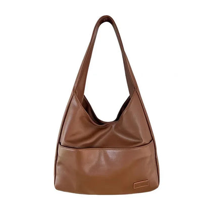 Large Capacity Soft Leather Tote Bag Commuter Versatile Single Shoulder Bag for College Students Class Women's Bag