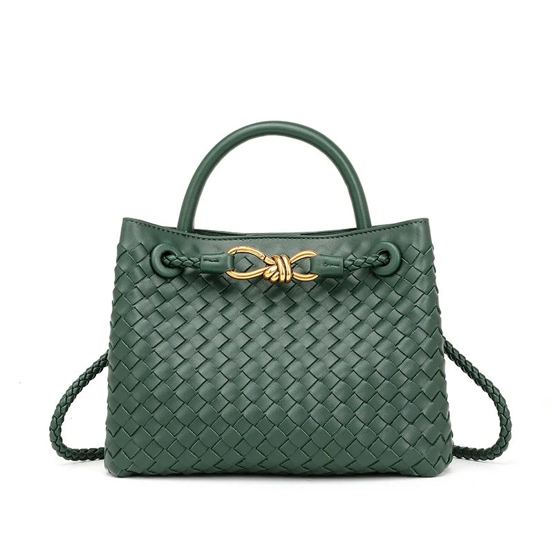 Niche Design New Metal Rope Buckle Woven Tote Bag Shoulder Bag Portable Messenger Retro Women's Bag Versatile and Simple