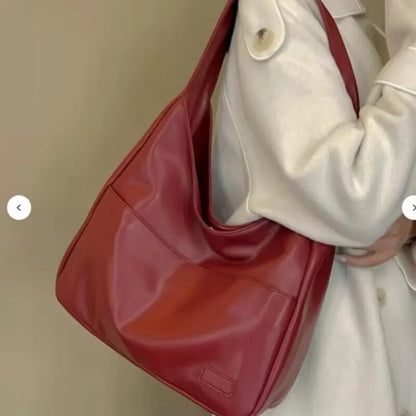 Large Capacity Soft Leather Tote Bag Commuter Versatile Single Shoulder Bag for College Students Class Women's Bag
