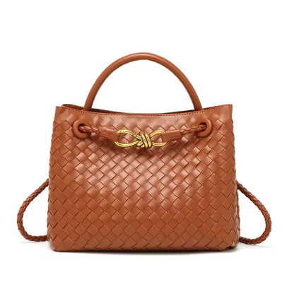 Niche Design New Metal Rope Buckle Woven Tote Bag Shoulder Bag Portable Messenger Retro Women's Bag Versatile and Simple