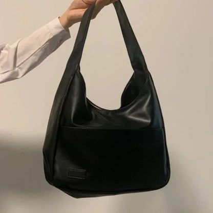Large Capacity Soft Leather Tote Bag Commuter Versatile Single Shoulder Bag for College Students Class Women's Bag