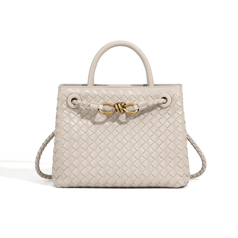 Niche Design New Metal Rope Buckle Woven Tote Bag Shoulder Bag Portable Messenger Retro Women's Bag Versatile and Simple