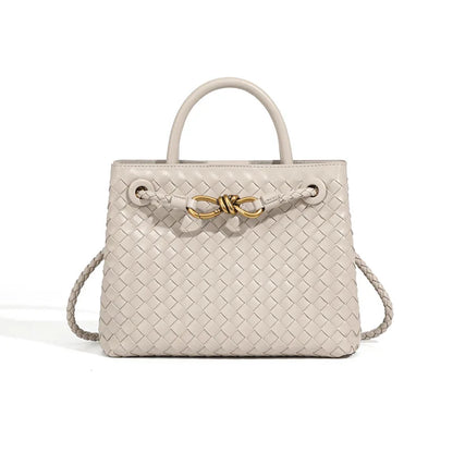 Niche Design New Metal Rope Buckle Woven Tote Bag Shoulder Bag Portable Messenger Retro Women's Bag Versatile and Simple