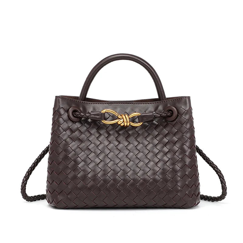 Niche Design New Metal Rope Buckle Woven Tote Bag Shoulder Bag Portable Messenger Retro Women's Bag Versatile and Simple