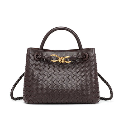Niche Design New Metal Rope Buckle Woven Tote Bag Shoulder Bag Portable Messenger Retro Women's Bag Versatile and Simple