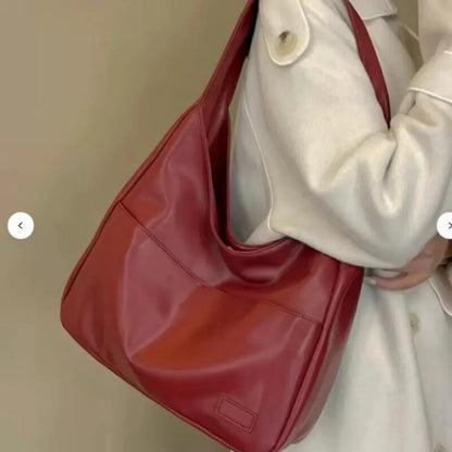 Large Capacity Soft Leather Tote Bag Commuter Versatile Single Shoulder Bag for College Students Class Women's Bag