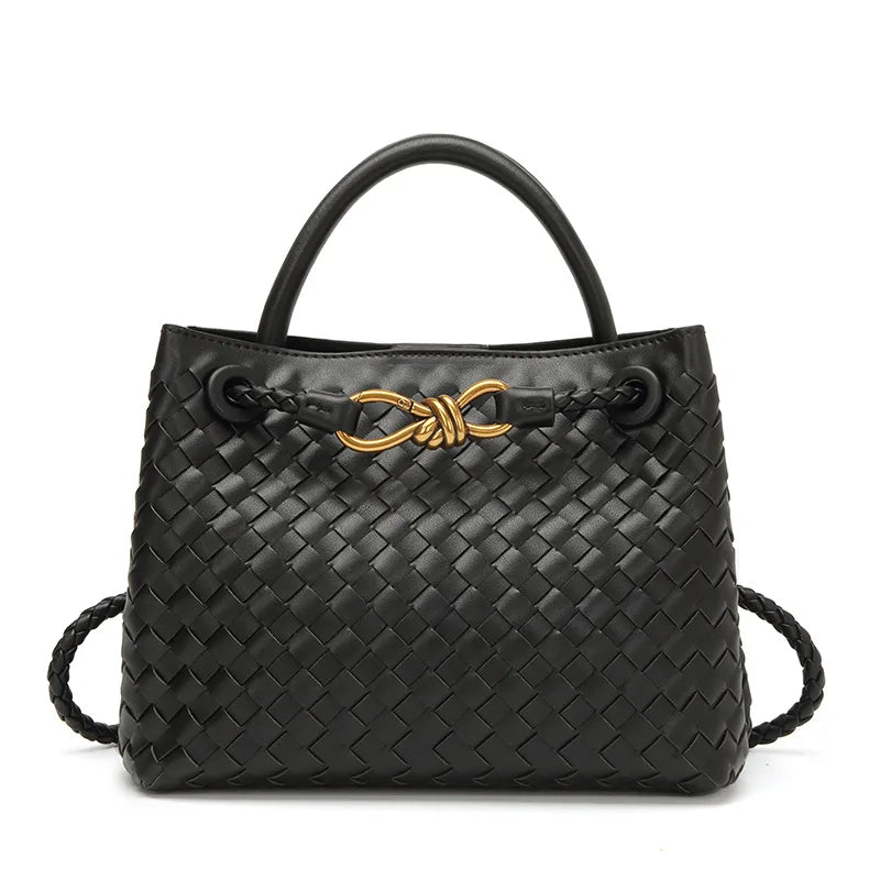 Niche Design New Metal Rope Buckle Woven Tote Bag Shoulder Bag Portable Messenger Retro Women's Bag Versatile and Simple
