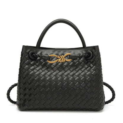 Niche Design New Metal Rope Buckle Woven Tote Bag Shoulder Bag Portable Messenger Retro Women's Bag Versatile and Simple