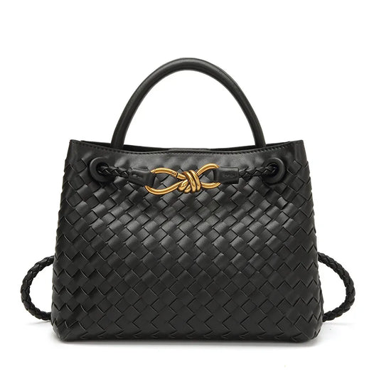 Niche Design New Metal Rope Buckle Woven Tote Bag Shoulder Bag Portable Messenger Retro Women's Bag Versatile and Simple