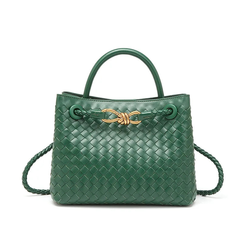 Niche Design New Metal Rope Buckle Woven Tote Bag Shoulder Bag Portable Messenger Retro Women's Bag Versatile and Simple