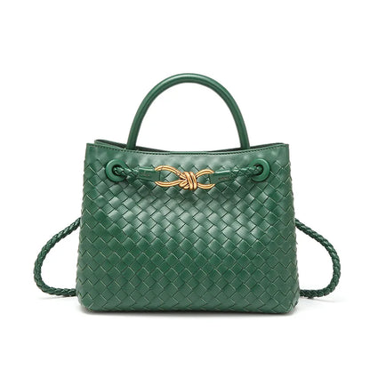 Niche Design New Metal Rope Buckle Woven Tote Bag Shoulder Bag Portable Messenger Retro Women's Bag Versatile and Simple