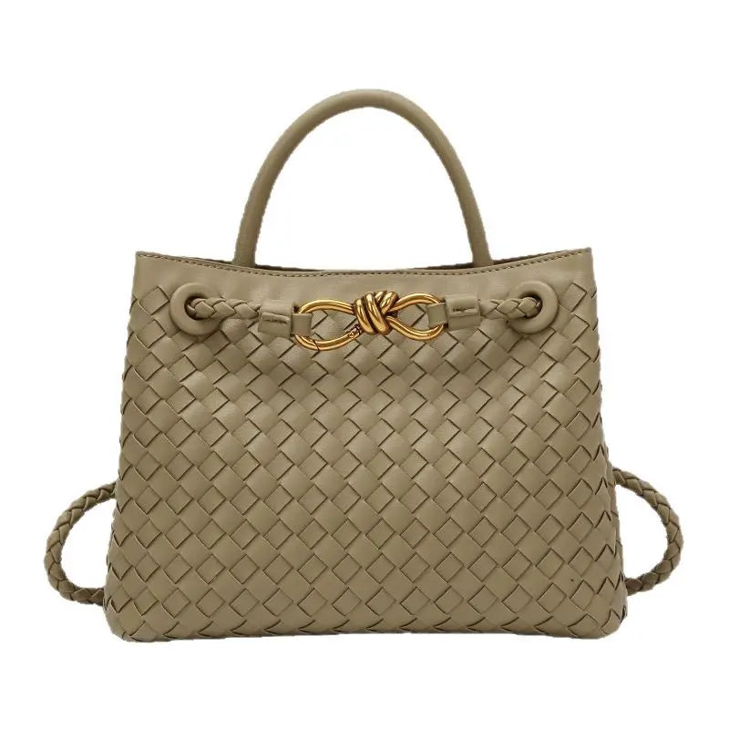 Niche Design New Metal Rope Buckle Woven Tote Bag Shoulder Bag Portable Messenger Retro Women's Bag Versatile and Simple