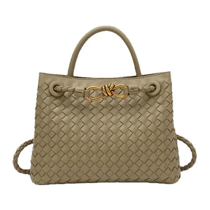 Niche Design New Metal Rope Buckle Woven Tote Bag Shoulder Bag Portable Messenger Retro Women's Bag Versatile and Simple