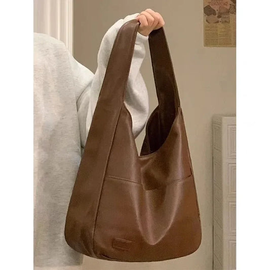 Large Capacity Soft Leather Tote Bag Commuter Versatile Single Shoulder Bag for College Students Class Women's Bag
