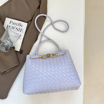 Niche Design New Metal Rope Buckle Woven Tote Bag Shoulder Bag Portable Messenger Retro Women's Bag Versatile and Simple