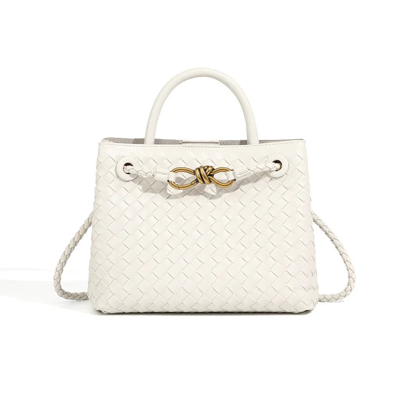 Niche Design New Metal Rope Buckle Woven Tote Bag Shoulder Bag Portable Messenger Retro Women's Bag Versatile and Simple