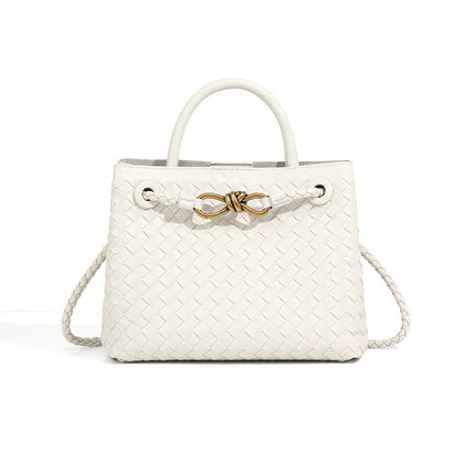 Niche Design New Metal Rope Buckle Woven Tote Bag Shoulder Bag Portable Messenger Retro Women's Bag Versatile and Simple
